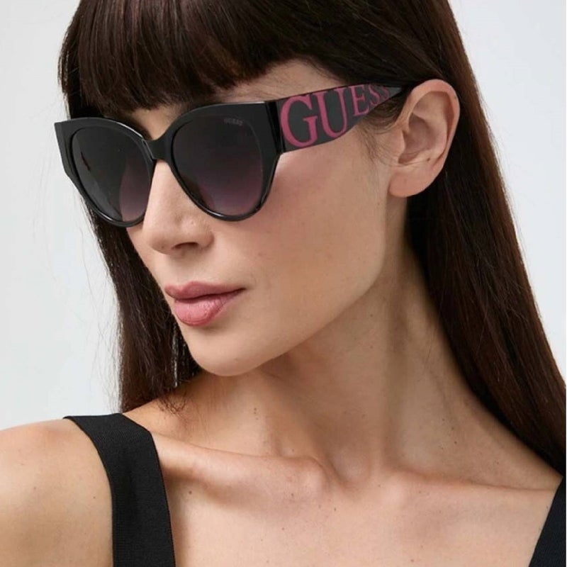 GUESS GF6118 01B Designer Women Sunglasses – Trendsetting Fashion Eyewear, Iconic Logo Cat Eye Shiny Black Frame Design, with Smoked Lenses for UV Protection - Image 4
